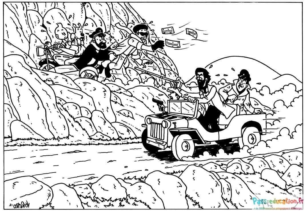 Coloriage Tintin en Jeep à imprimer et colorier