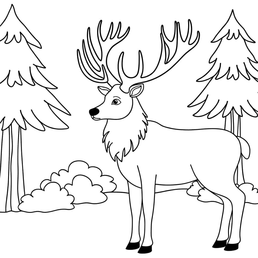 Coloriage Cerf dans la forêt à imprimer et colorier