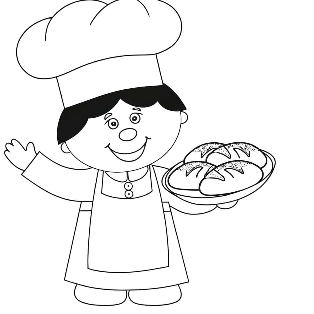 Coloriage Boulanger avec pains à imprimer et colorier