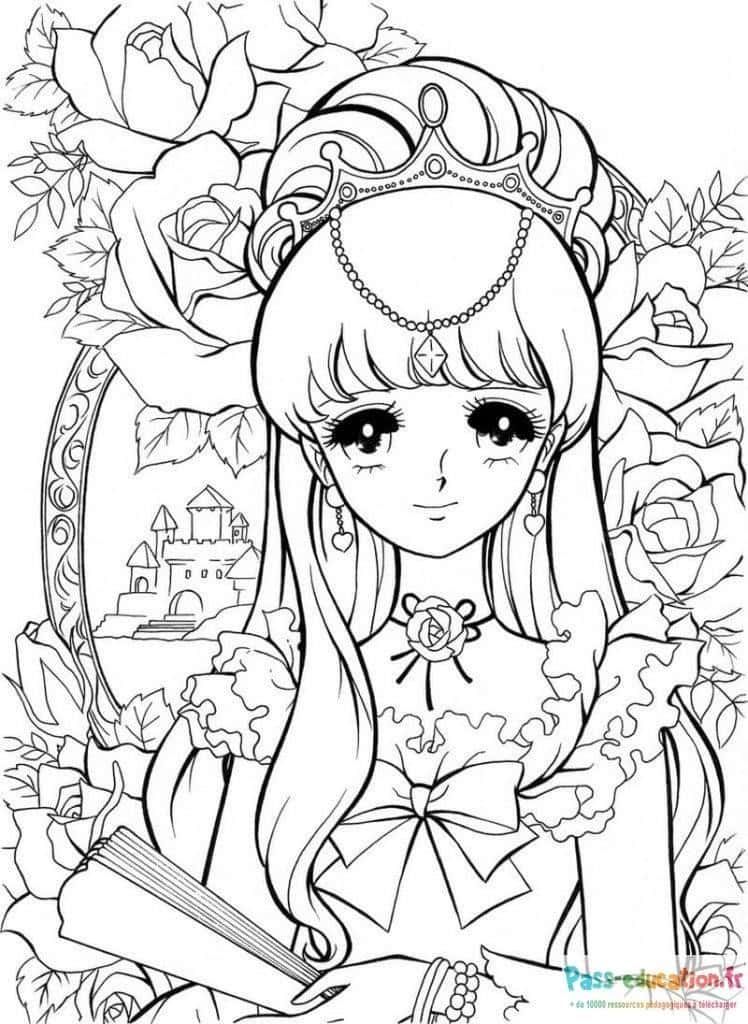 Coloriage Princesse et roses à imprimer et colorier