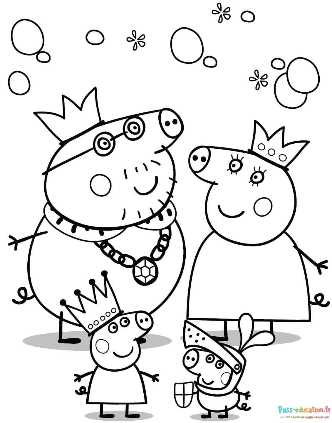 Coloriage Famille Peppa Pig à imprimer et colorier