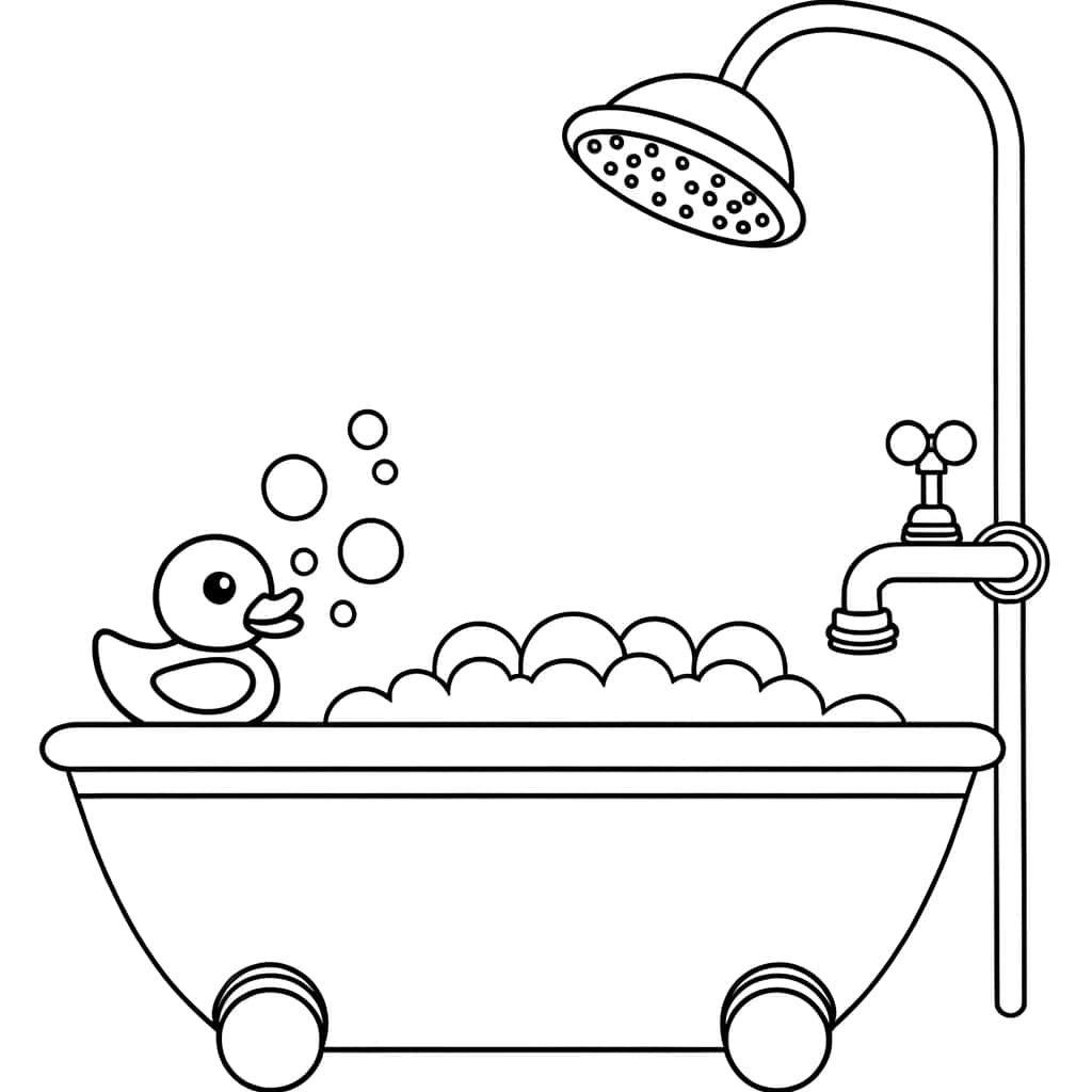 Coloriage Baignoire avec canard à imprimer et colorier