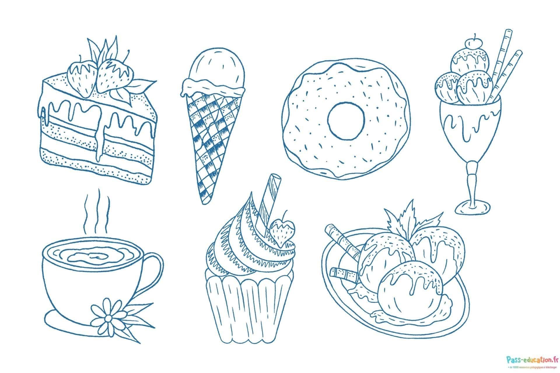Coloriage Desserts gourmands à imprimer et colorier