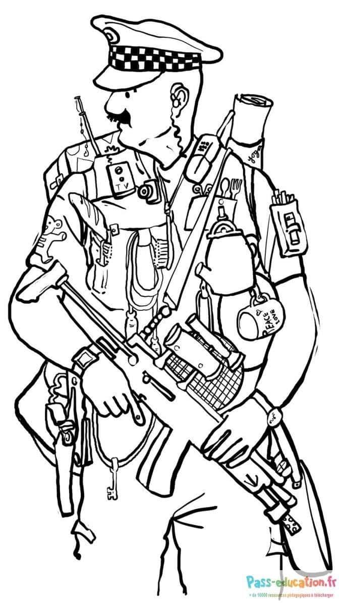 Coloriage Policier équipé à imprimer et colorier