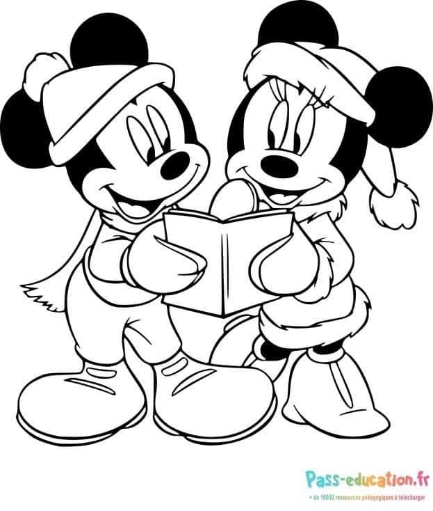 Coloriage Mickey et Minnie lisent à imprimer et colorier