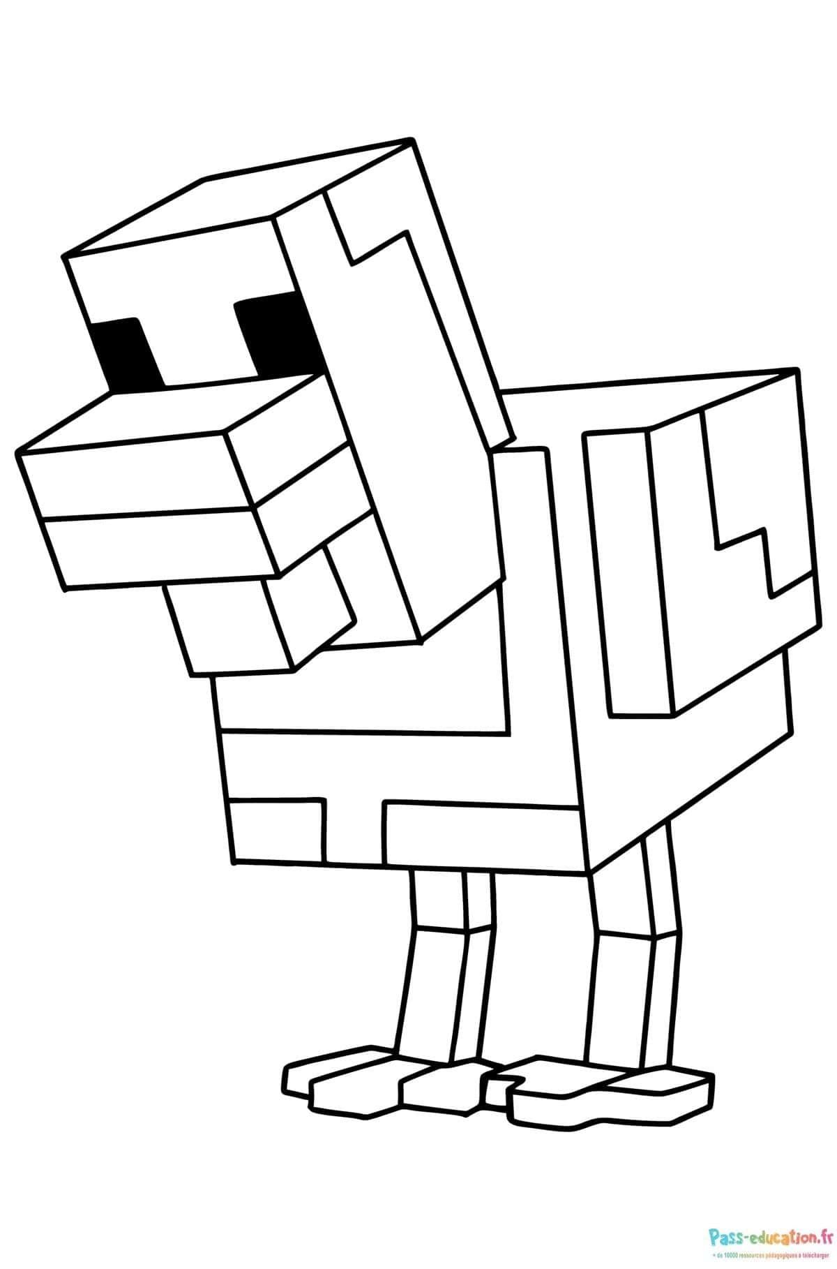 Coloriage Poule Minecraft à imprimer et colorier