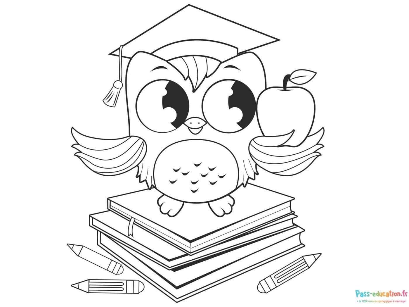 Coloriage Hibou diplômé à imprimer et colorier