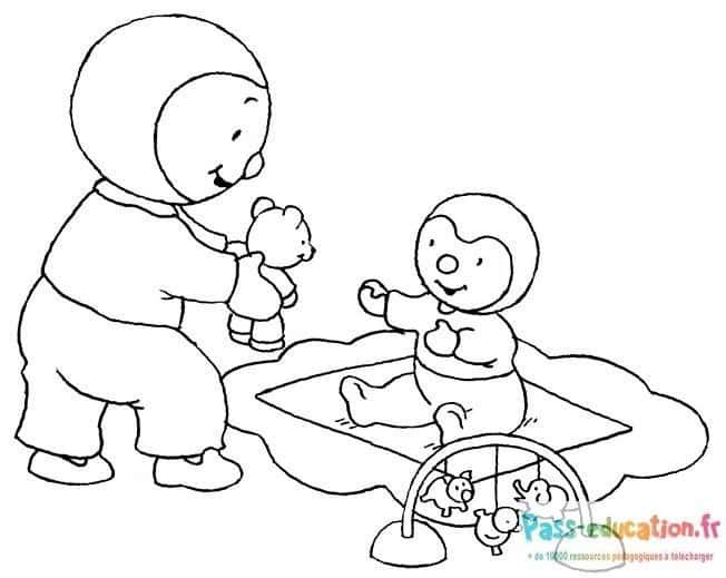 Coloriage T'choupi donne un ours à imprimer et colorier