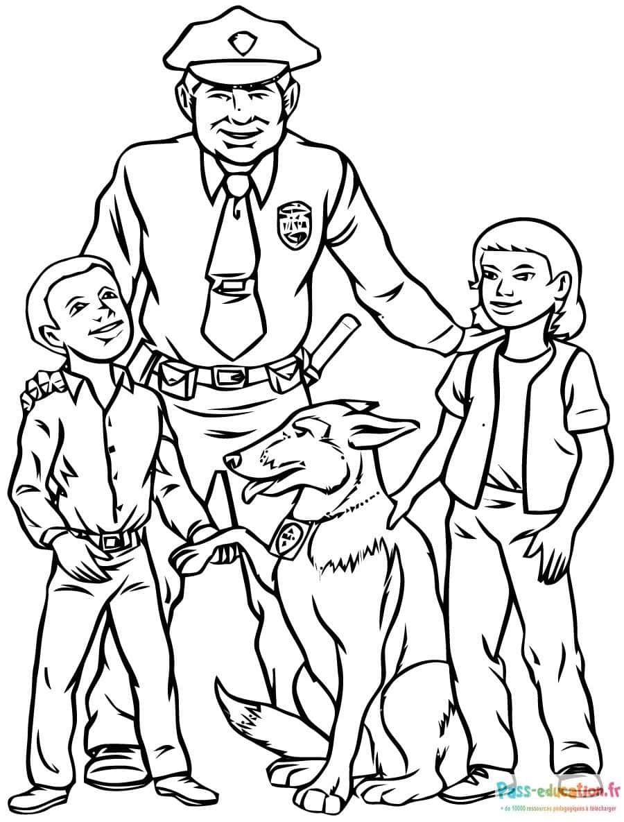 Coloriage Police et chien à imprimer et colorier