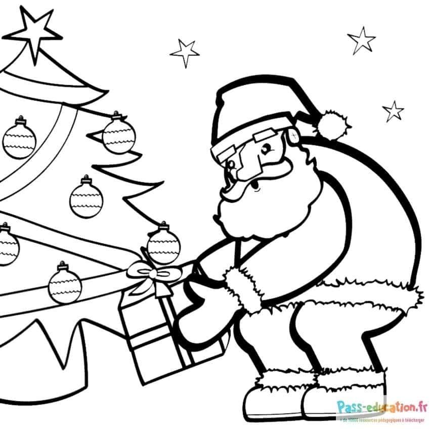 Coloriage Père Noël et cadeau à imprimer et colorier