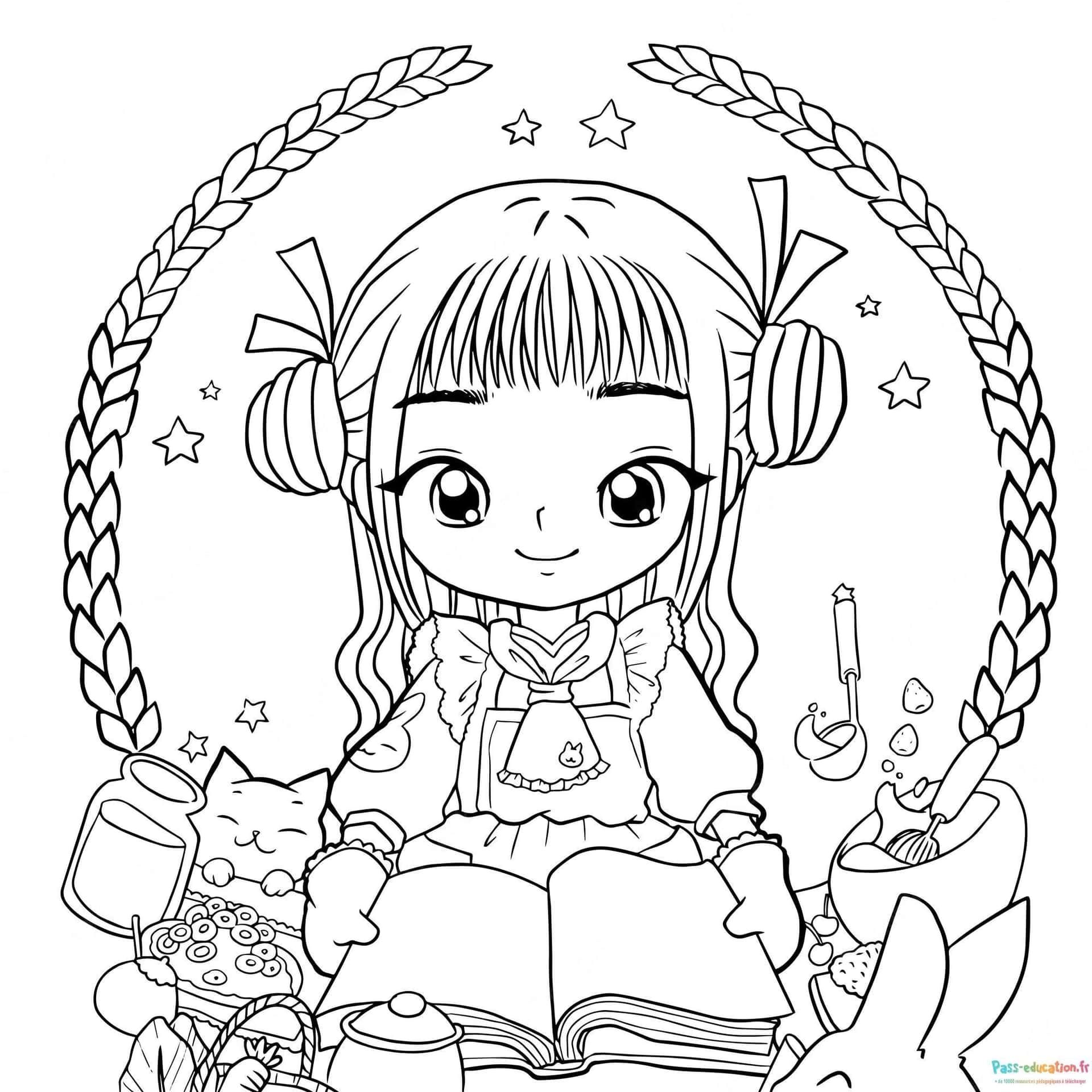 Coloriage Jeune fille manga à imprimer et colorier