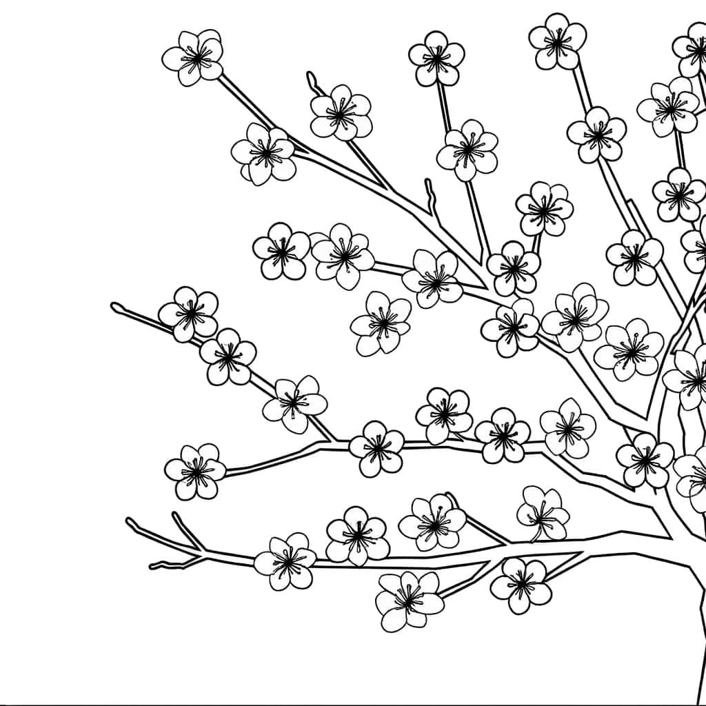 Coloriage Cerisier du Japon à imprimer et colorier