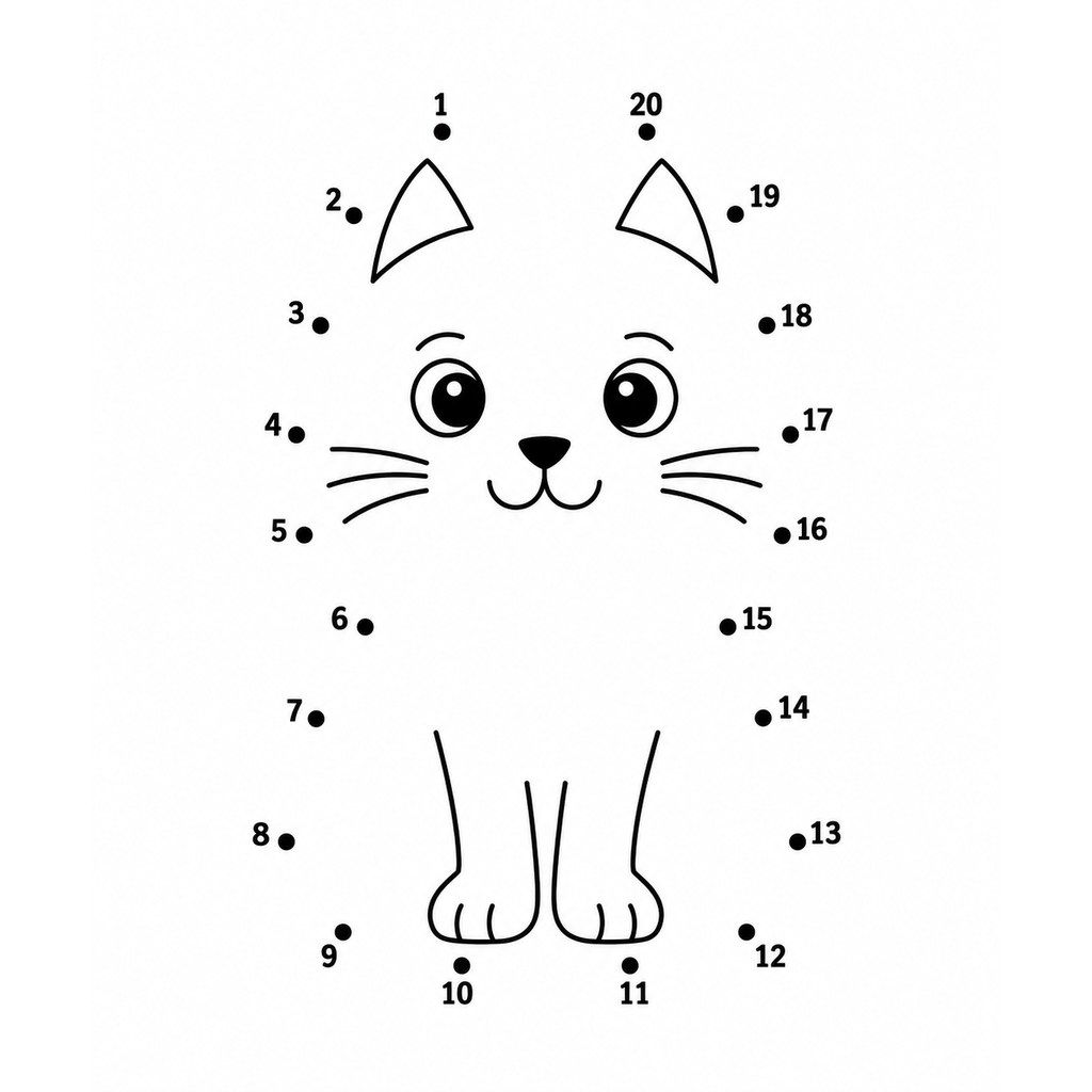 Coloriage Chat à relier de 1 à 20 à imprimer et colorier