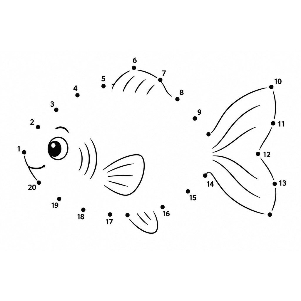 Coloriage Poisson à relier de 1 à 20 à imprimer et colorier