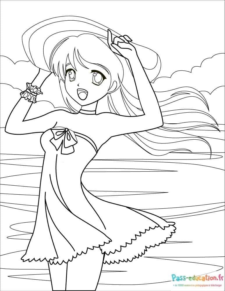 Coloriage Jeune fille manga à imprimer et colorier