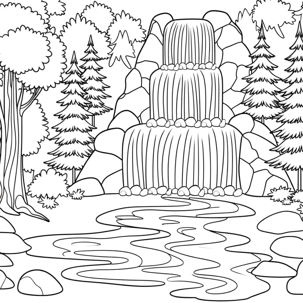 Coloriage Cascade naturelle à imprimer et colorier