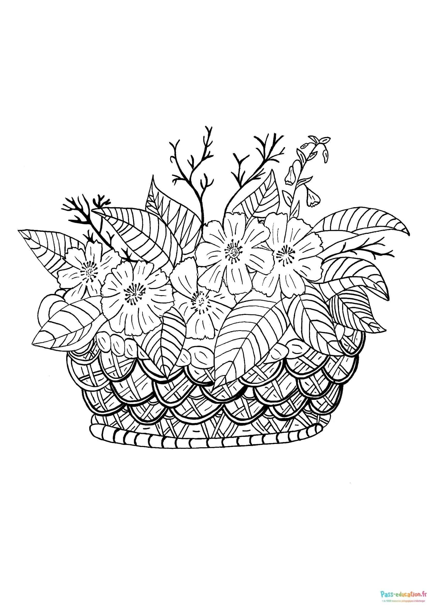 Coloriage Panier de fleurs à imprimer et colorier