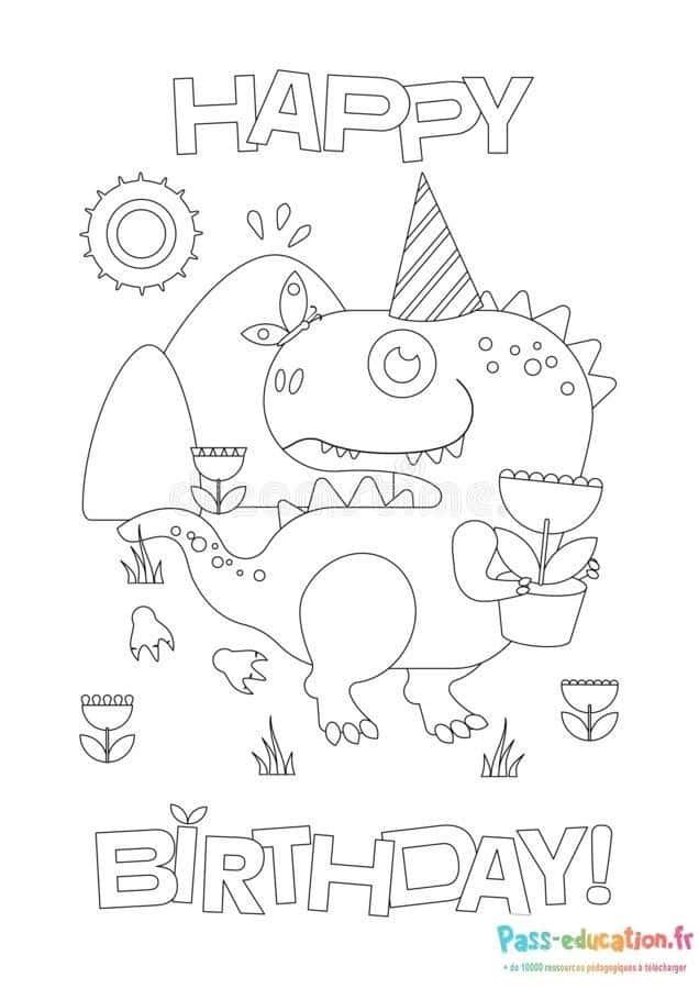 Coloriage Anniversaire Dinosaure à imprimer et colorier
