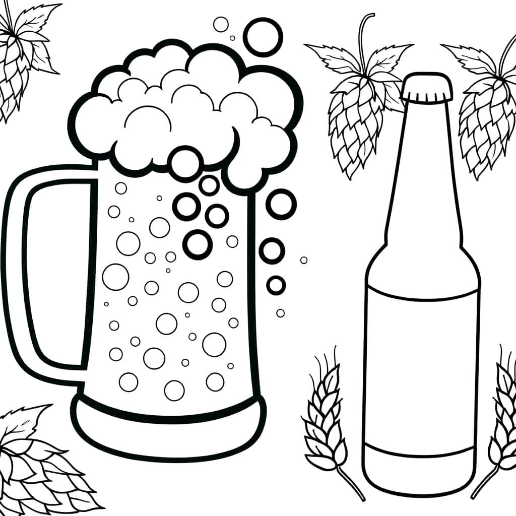 Coloriage Chope et bouteille de bière à imprimer et colorier