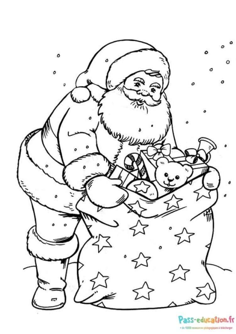 Coloriage Père Noël et cadeaux à imprimer et colorier