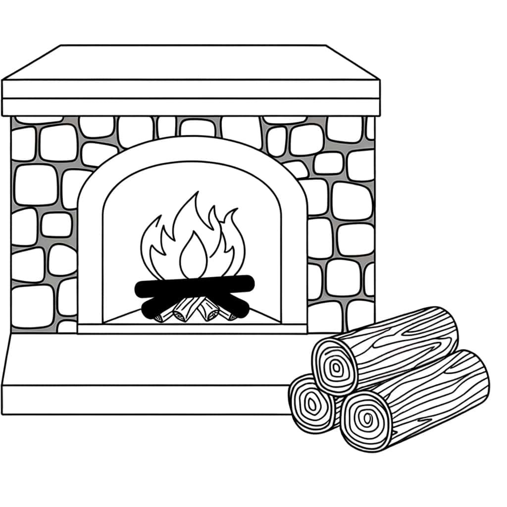 Coloriage Cheminée et bûches à imprimer et colorier