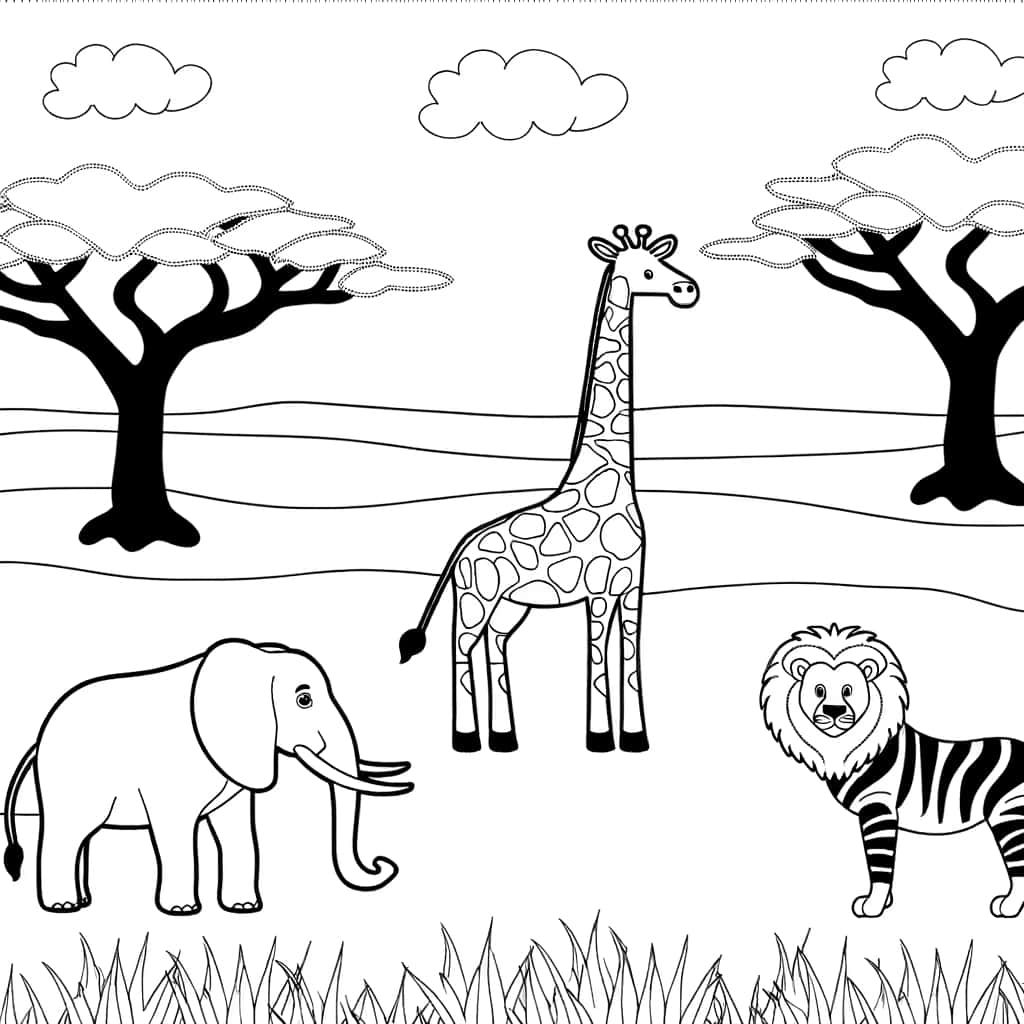 Coloriage Animaux de la savane à imprimer et colorier