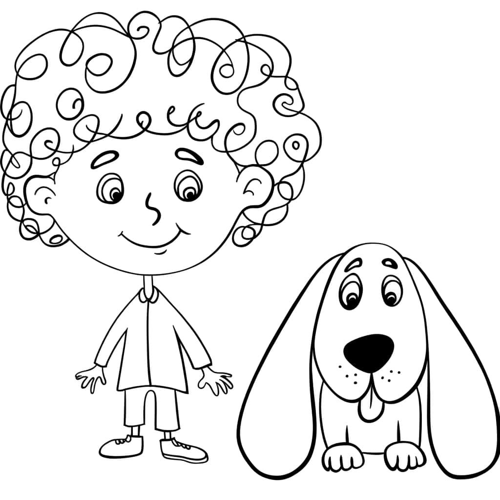 Coloriage Garçon et chien à imprimer et colorier