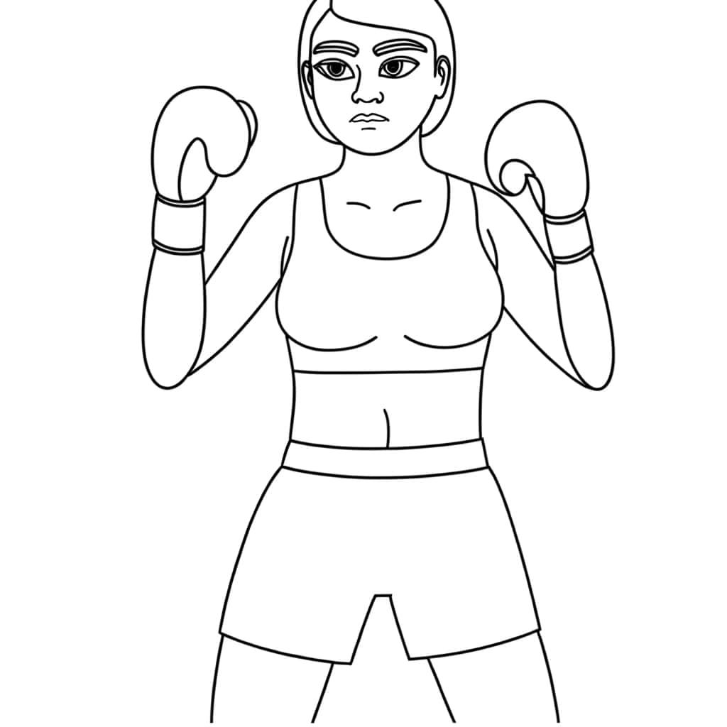 Coloriage Boxeuse prête au combat à imprimer et colorier