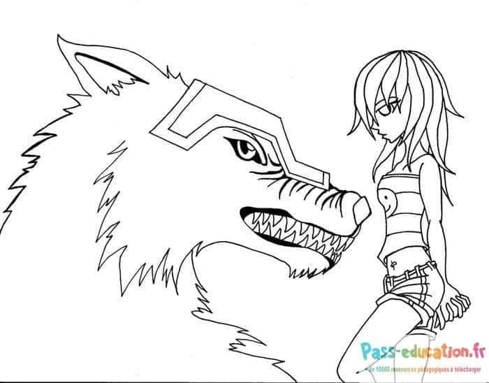 Coloriage Fille et loup-garou à imprimer et colorier
