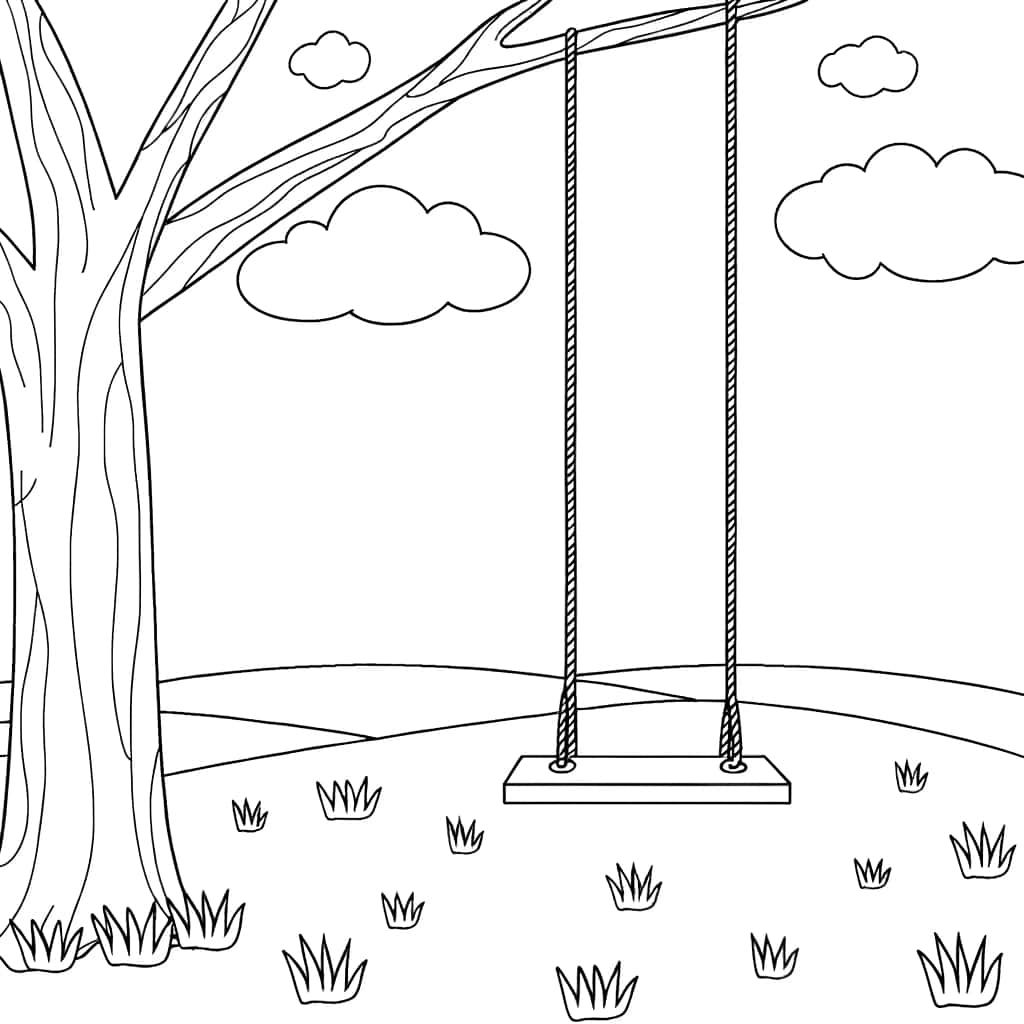 Coloriage Balançoire sous l'arbre à imprimer et colorier