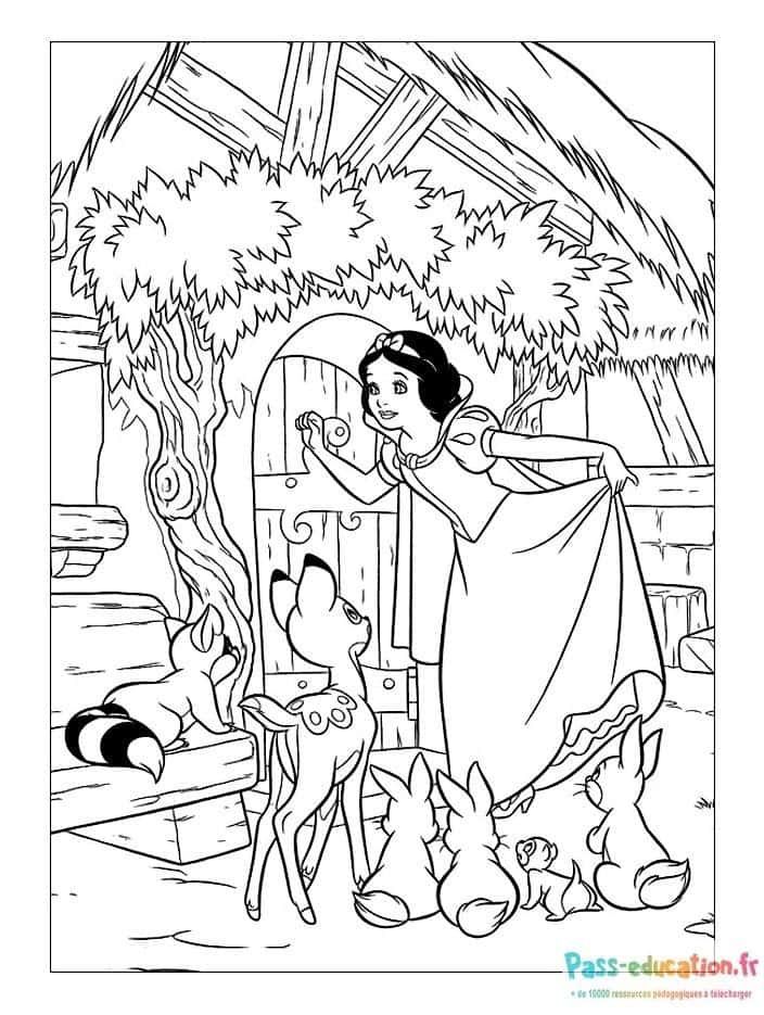 Coloriage Blanche Neige et animaux à imprimer et colorier