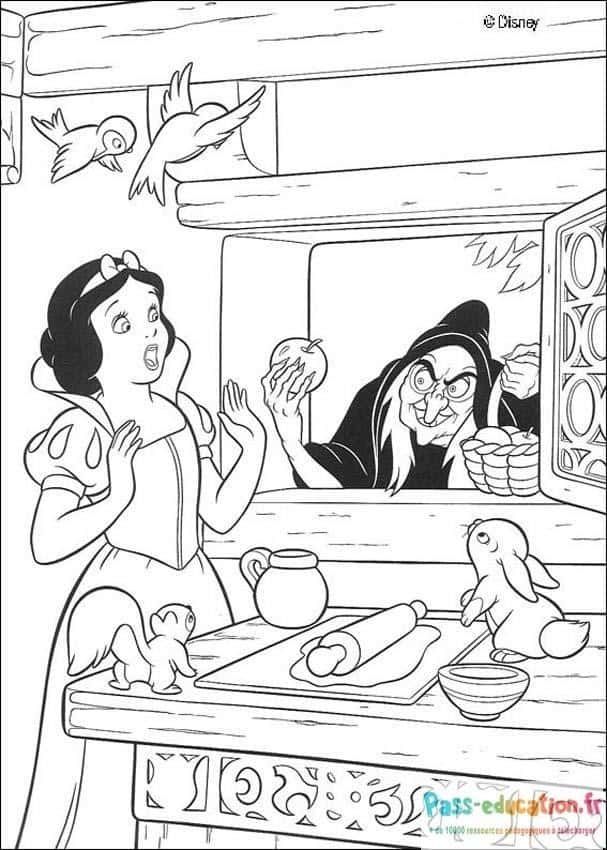 Coloriage Blanche Neige et sorcière à imprimer et colorier