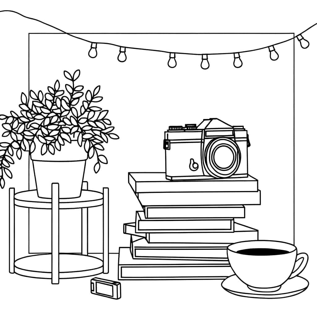 Coloriage Café et photographie à imprimer et colorier