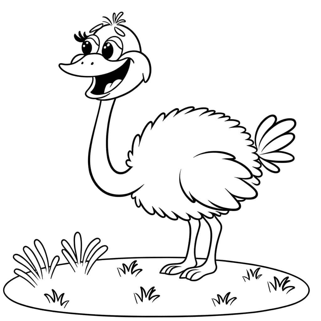 Coloriage Autruche souriante à imprimer et colorier