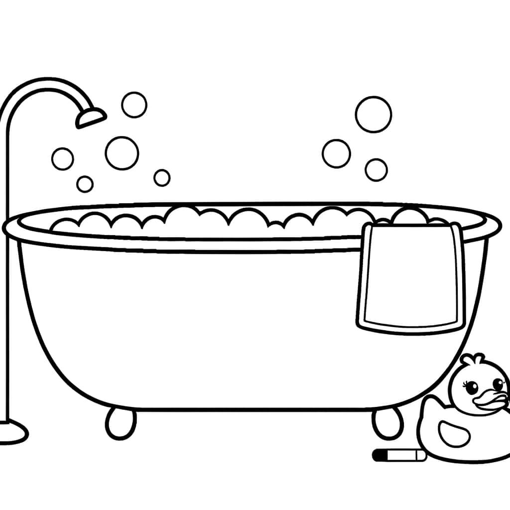 Coloriage Baignoire avec canard à imprimer et colorier
