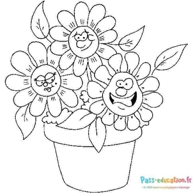 Coloriage Fleurs souriantes à imprimer et colorier