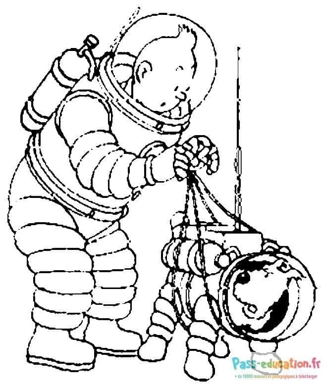 Coloriage Tintin sur la Lune à imprimer et colorier