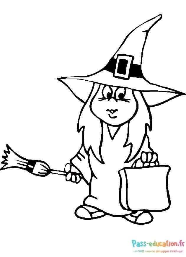 Coloriage Sorcière d'Halloween à imprimer et colorier