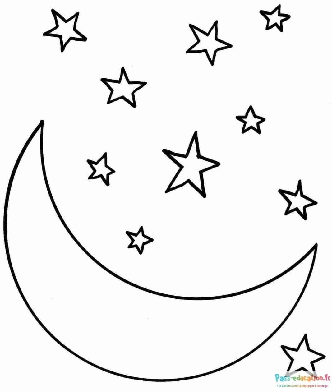 Coloriage Lune et étoiles à imprimer et colorier