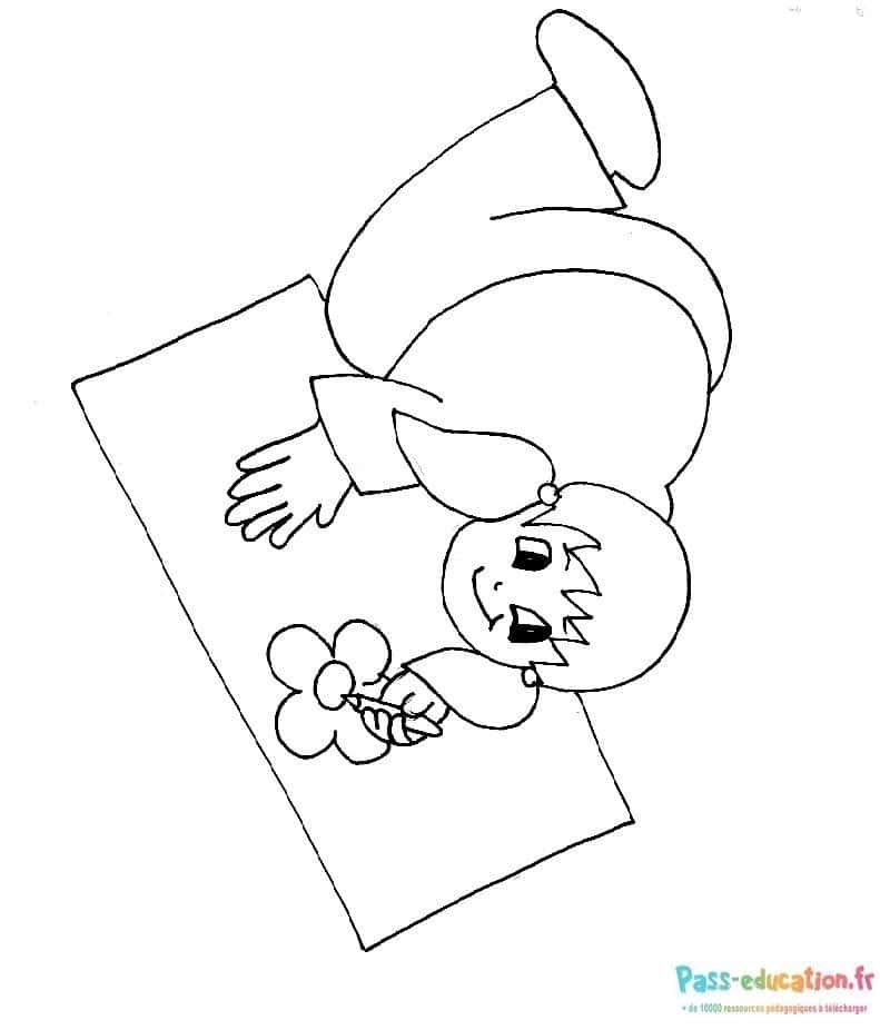 Coloriage Fille avec fleur à imprimer et colorier
