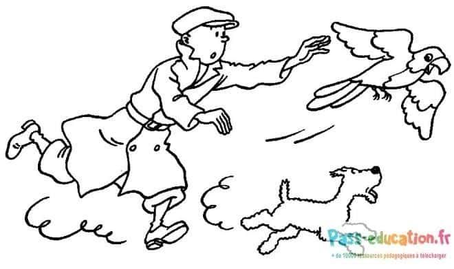 Coloriage Tintin et Milou poursuivent à imprimer et colorier