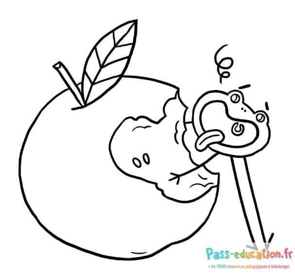 Coloriage Pomme croquée à imprimer et colorier