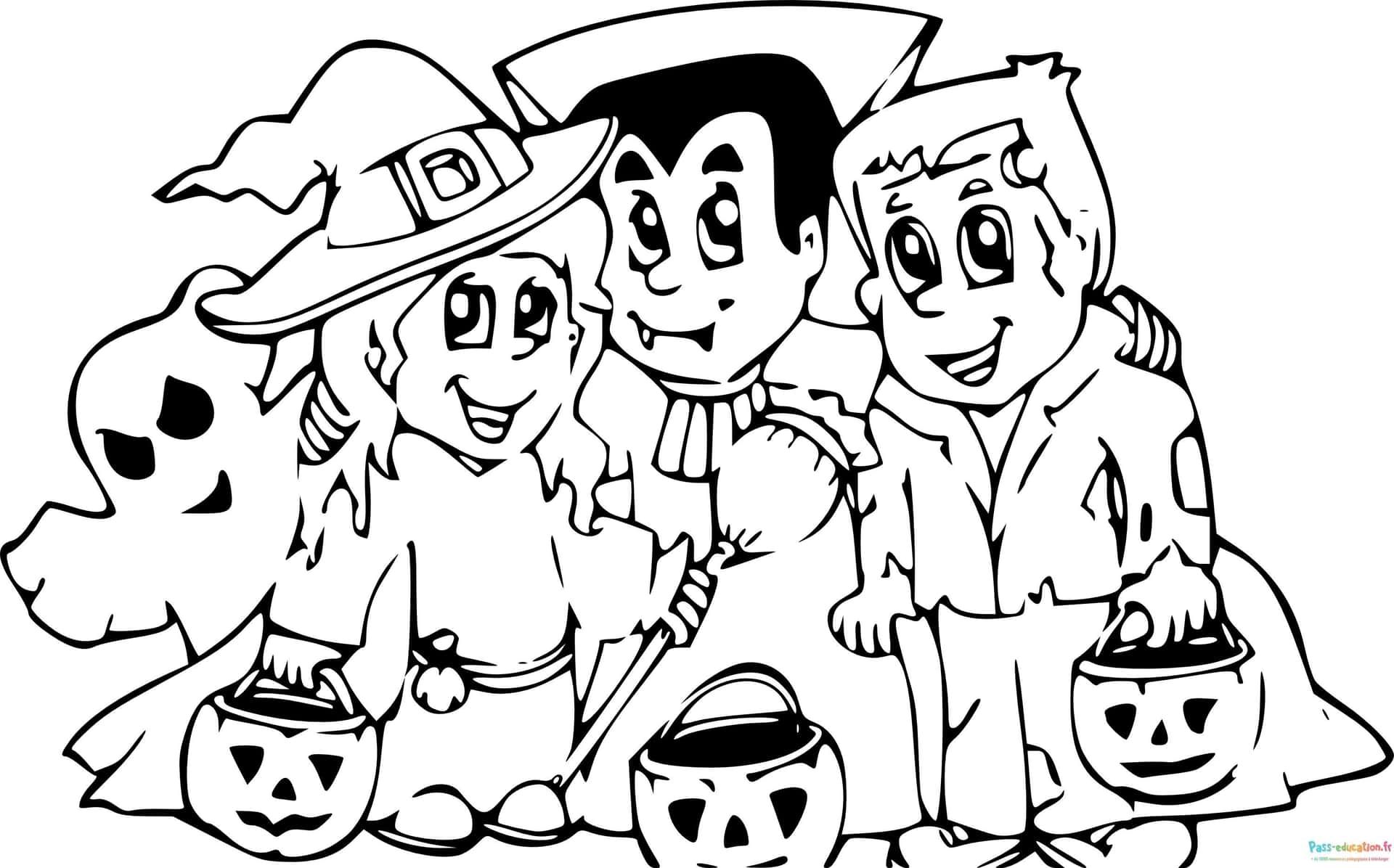 Coloriage Famille déguisée pour Halloween à imprimer et colorier