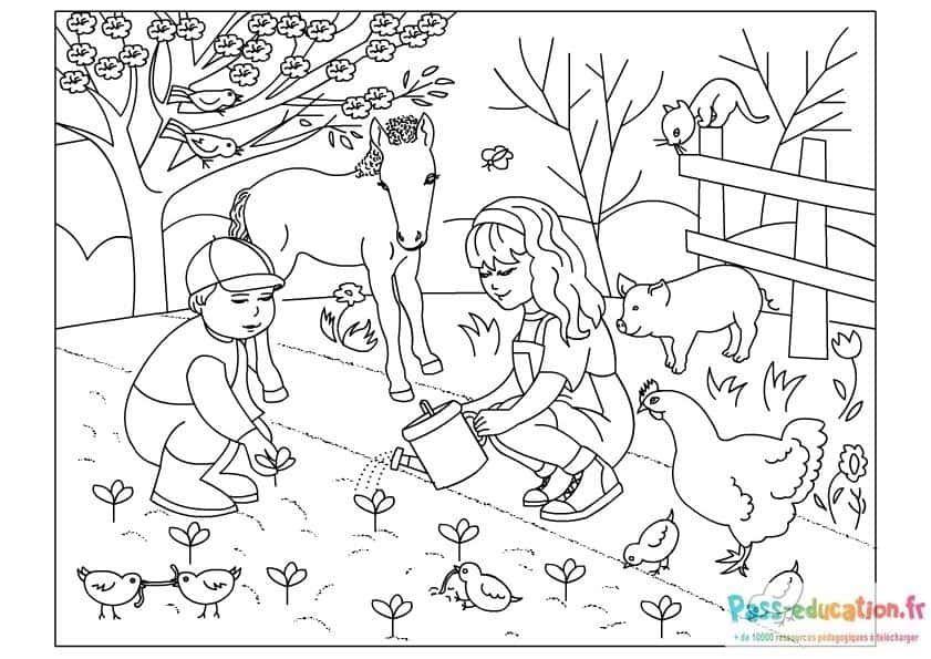 Coloriage Jardinage à la ferme à imprimer et colorier