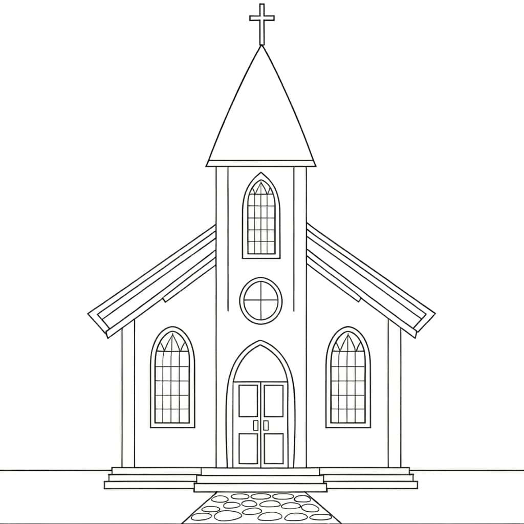 Coloriage Église catholique à imprimer et colorier