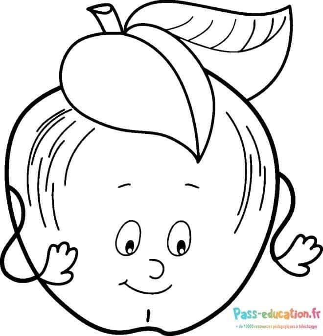 Coloriage Pomme souriante à imprimer et colorier