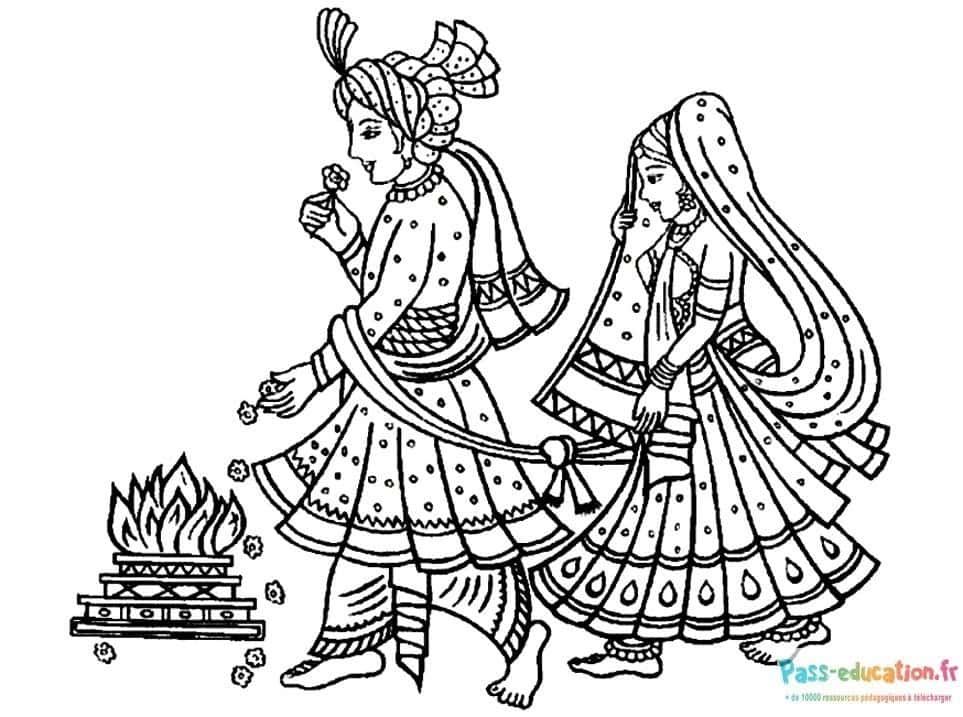 Coloriage Mariage indien à imprimer et colorier