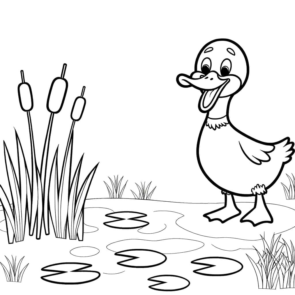 Coloriage Canard au bord de l'eau à imprimer et colorier