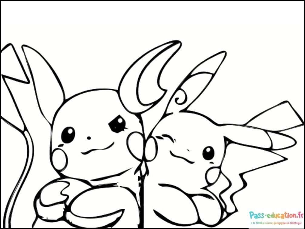 Coloriage Duo Pikachu à imprimer et colorier
