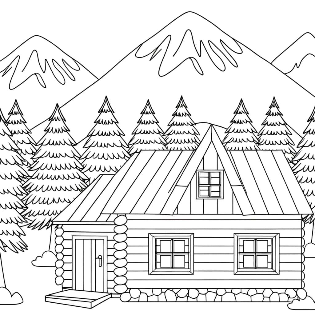 Coloriage Chalet montagne à imprimer et colorier